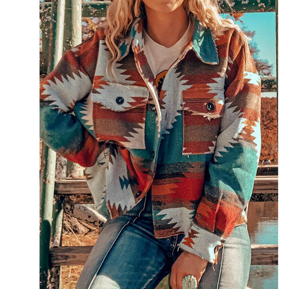 SOLD OUT Plus Size Aztec Tribal Yellowstone Shirt Jacket Shacket - Picture 5 of 11